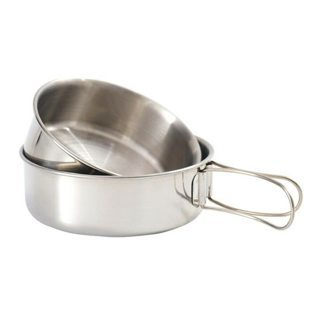 2 Pieces Stainless Steel Folding Camping Picnic Bowl Cookware Set