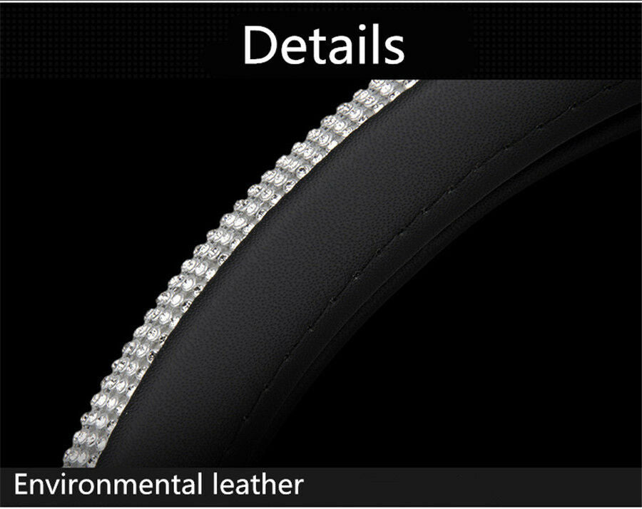 15'' 38cm Crystal Car SUV Steering Wheel Cover PU Leather Cool Bling Rhinestone