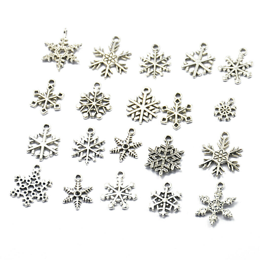 20Pcs Snowflake Charms Pendants Beads for Bracelets Jewelry Findnigs Crafts