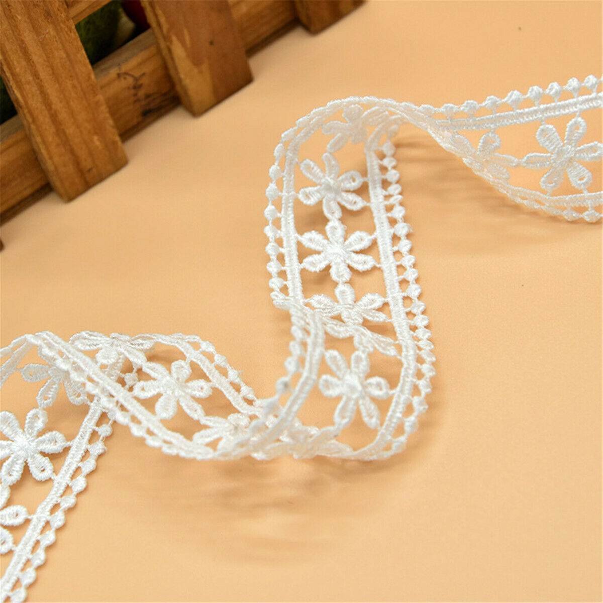 2Yds Embroidery Floral White Cotton Lace Trim Ribbon Wedding Fabric Sewing Craft