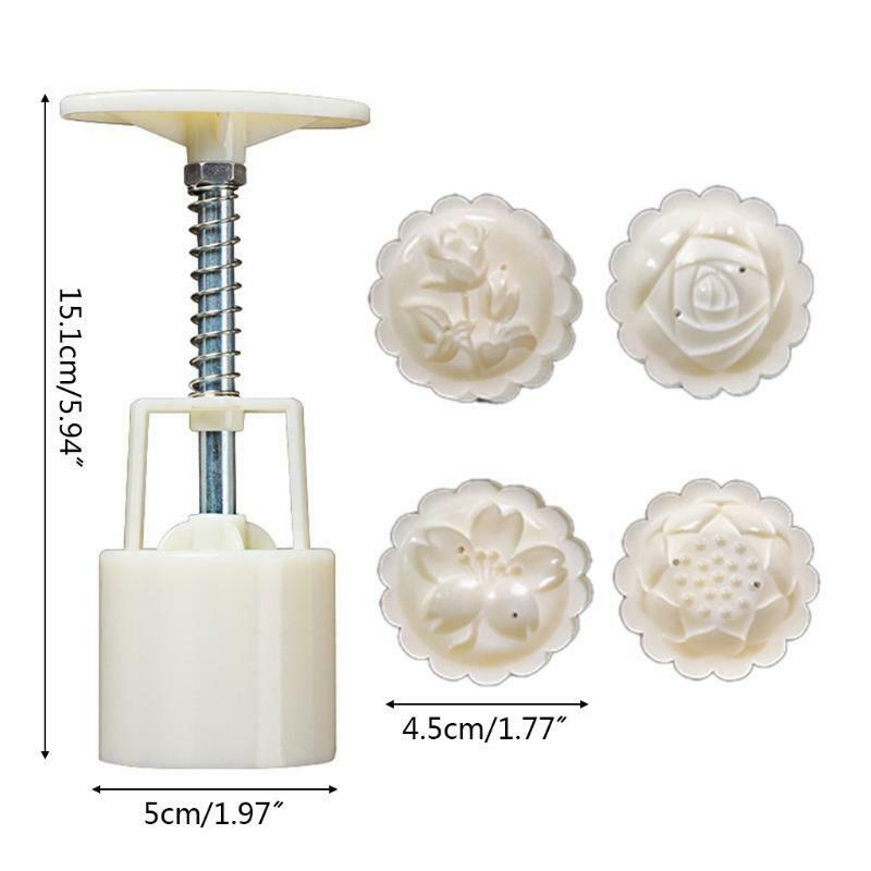 4 Round Rose Flower Stamps 50g Mooncake Mold Cookie Cutter Hand Press Mould