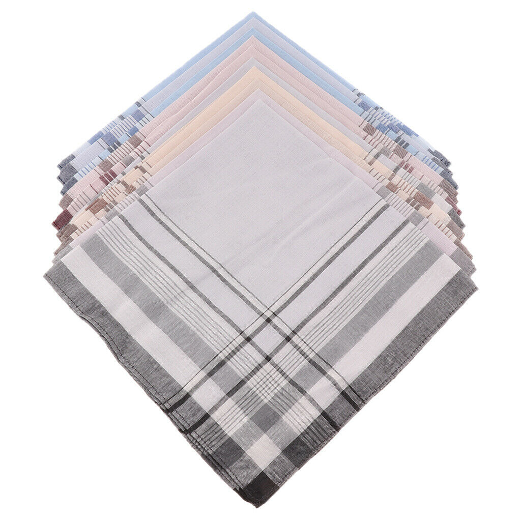 10x Assorted 100% Cotton Handkerchiefs Classic Plaid Hankies Pocket Square