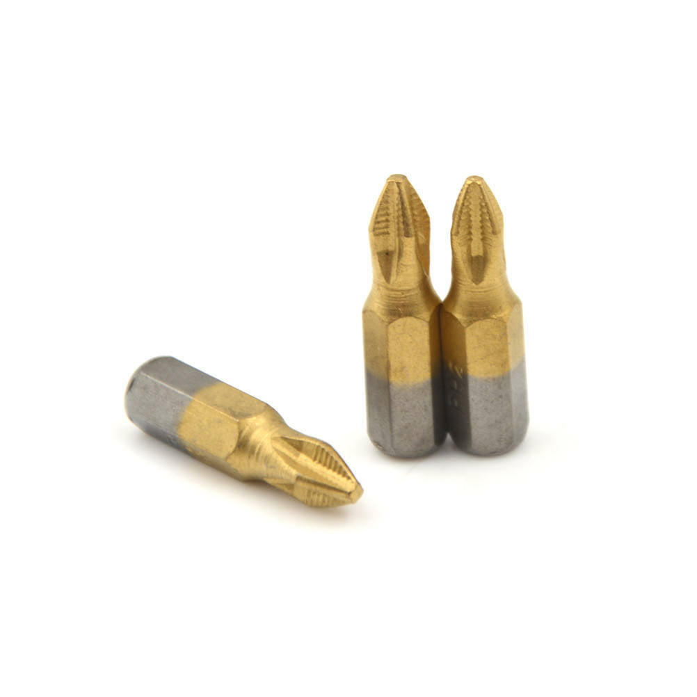 10Pcs/set 1/4" Titanium Coated Anti Slip Hex Shank PH2 Screwdriver Bit 25mDD
