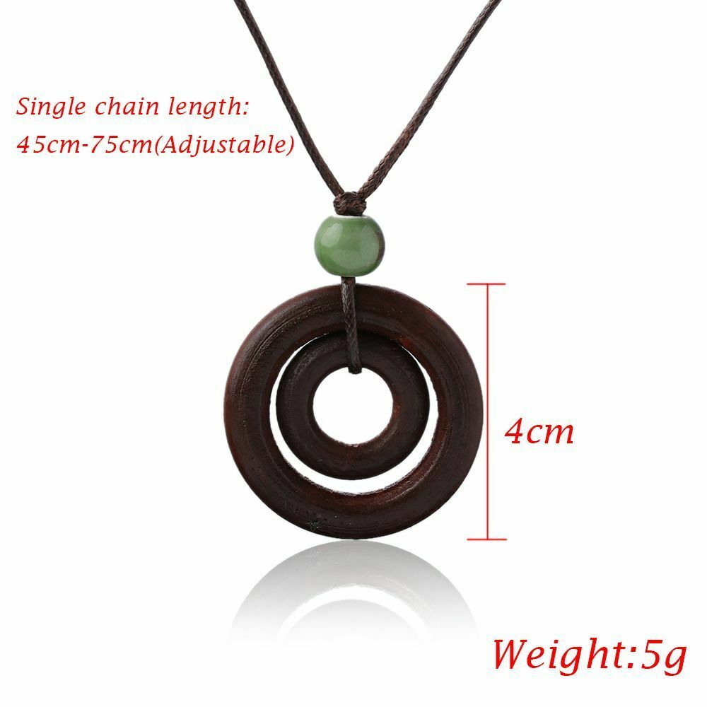 Gifts Bead Brown Women Wood Necklace Double-circle Pendant Long Rope Chain