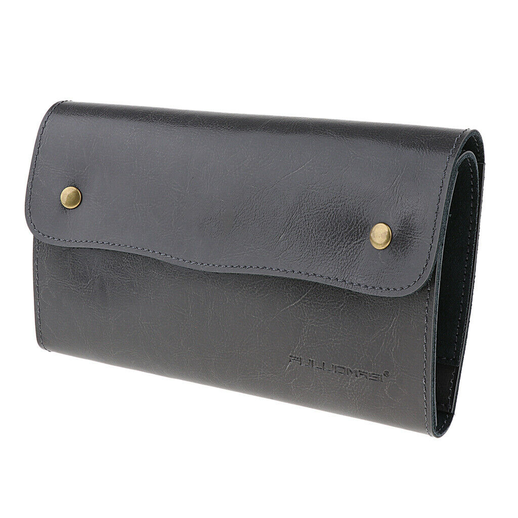 Real Leather Hair Scissor Holder Shear Holster Pouch Cutting Comb Bag Gray