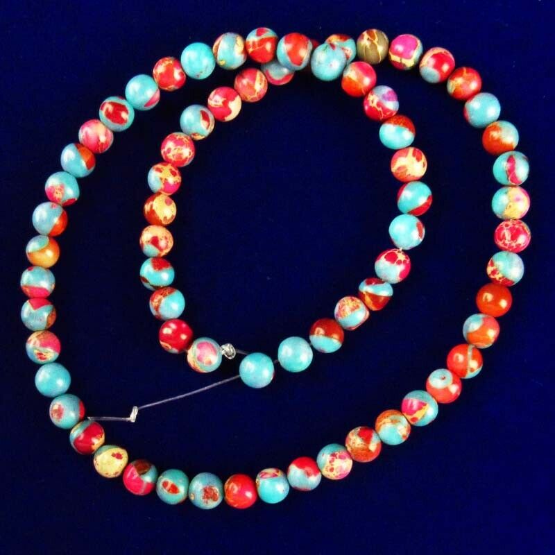 6mm Red & Blue Man-made Sea Sediment Jasper Ball Loose Bead 15.5 inch A-508DHS