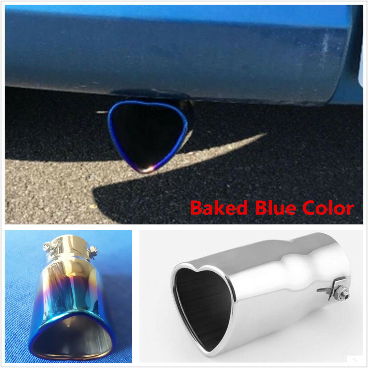 63mm Inlet Dia Blue Burn Heart Shaped Car Exhaust Pipe Muffler Tip Creative Gift