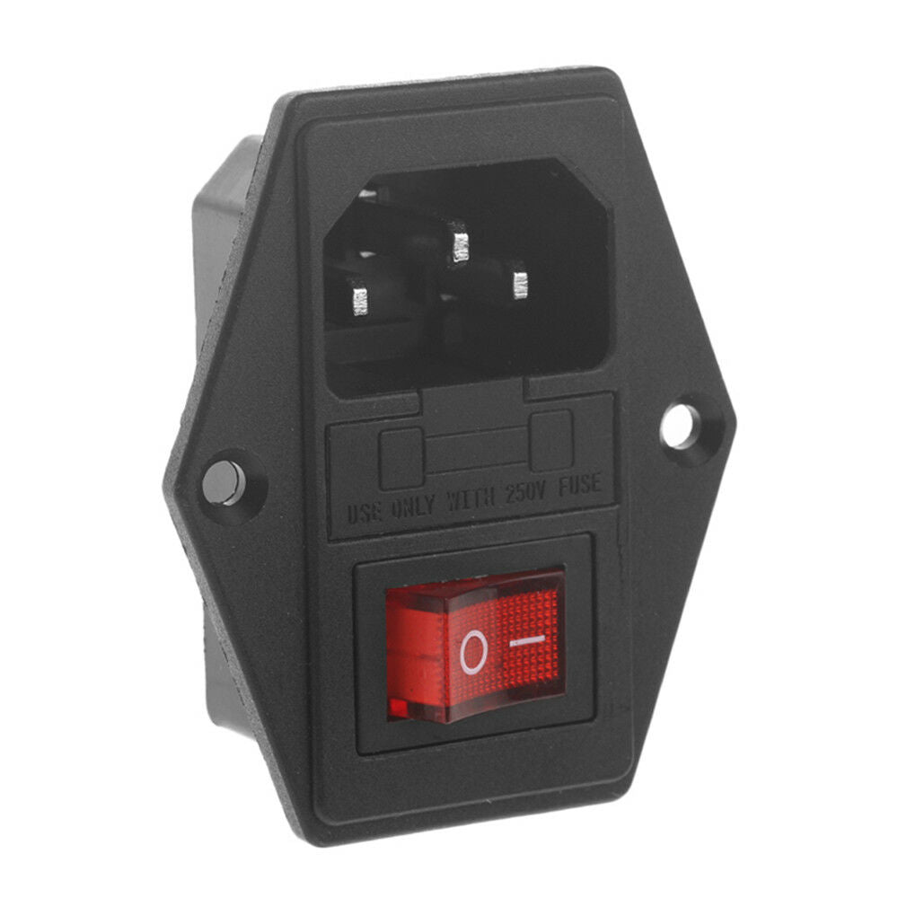 10A 250V 3 Pin IEC320 C14 AC Inlet Male Plug Power Socket With Red Fuse Switch