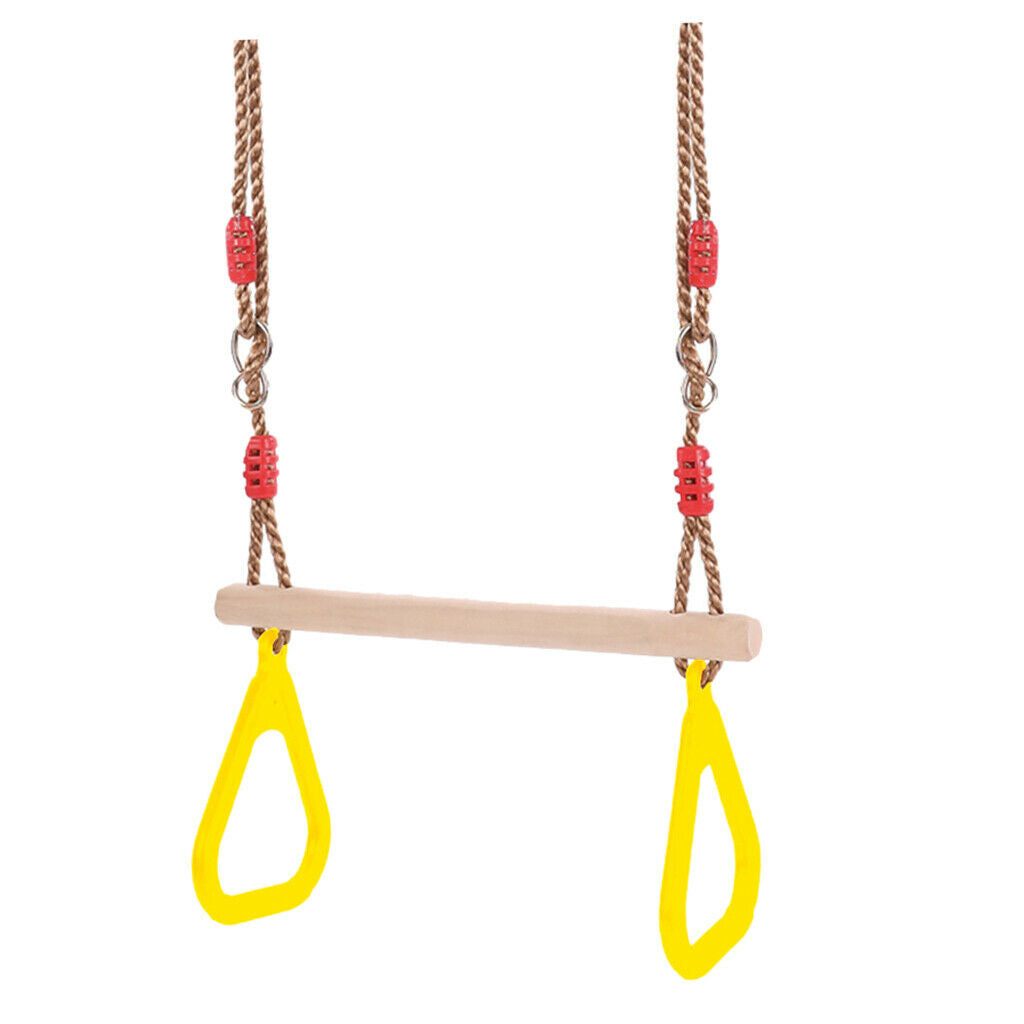Trapeze Swing with Plastic Gym Rings for Indoor Outdoor Fun Yard Toys Yellow