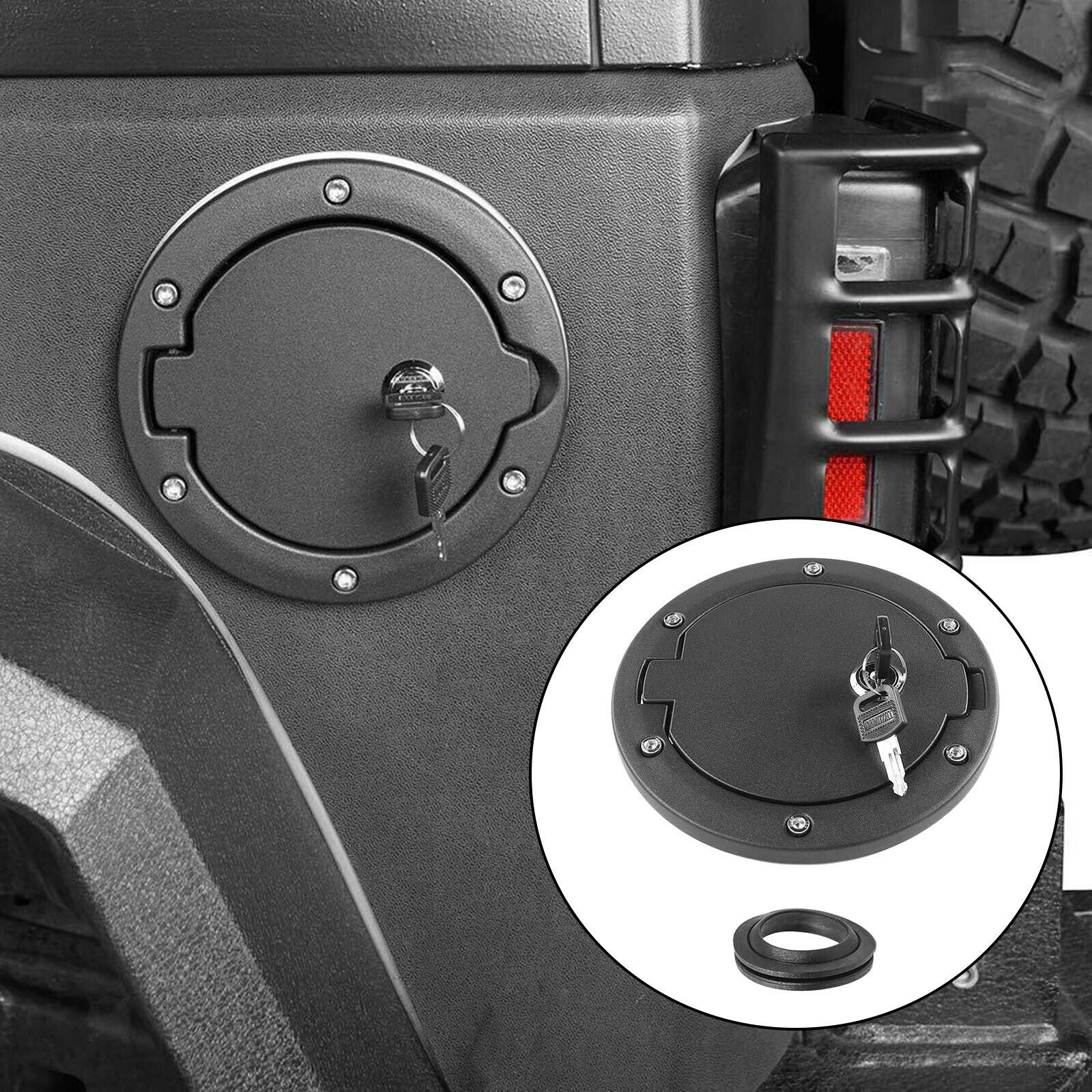 Fits Jeep Wrangler JK Aluminum Fuel Tank Cover Gas Lid Filler Black
