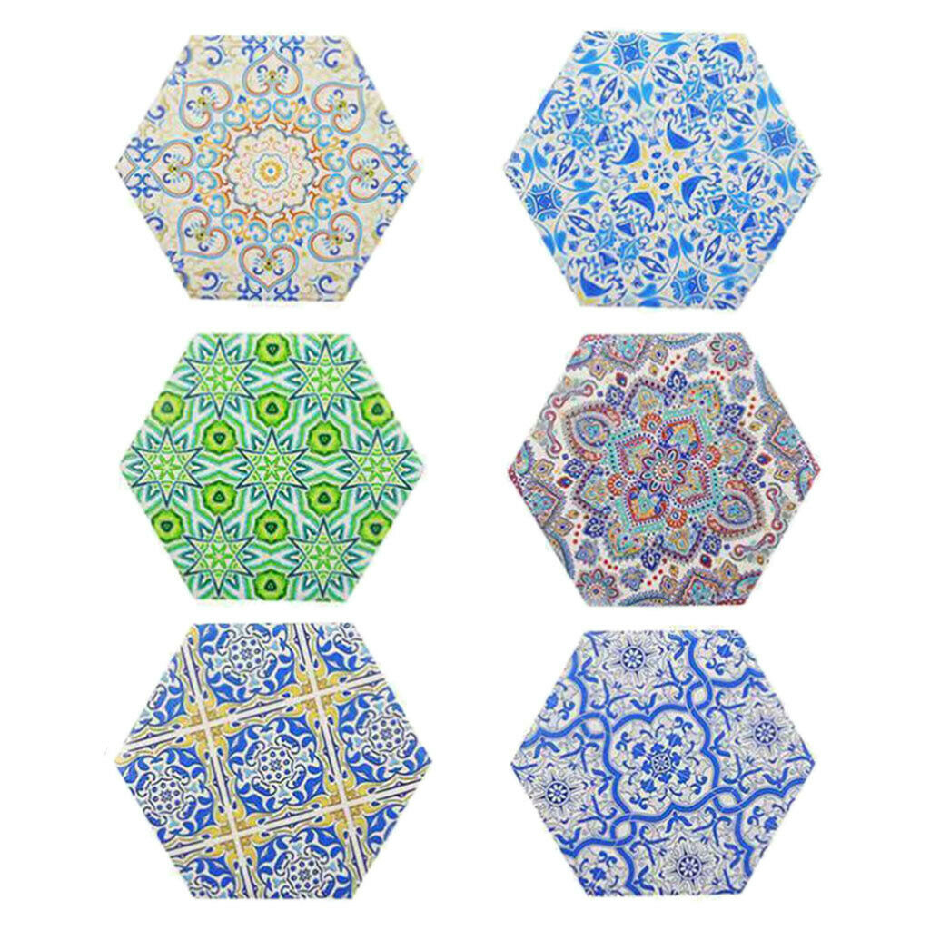 6/Set Ceramic Mandala Cork Coasters Kitchen Cup Pads Dining Room Decor