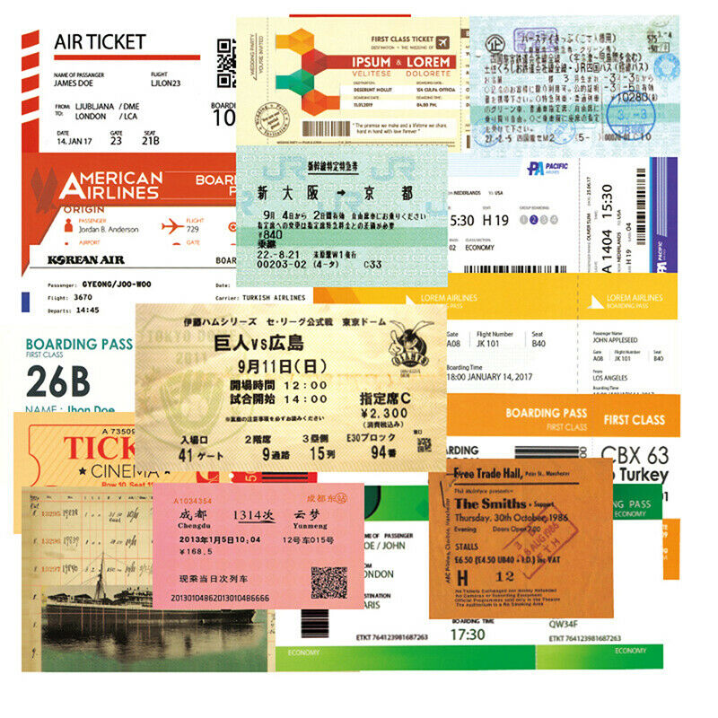 55PCS Boarding Pass Air Ticket Graffiti Stickers DIY Bike Travel Luggage .l8