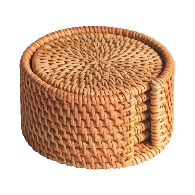 6Pcs Drink Coasters Kungfu Tea Accessories Placemat Dish Mat Rattan Cup Dia BDA