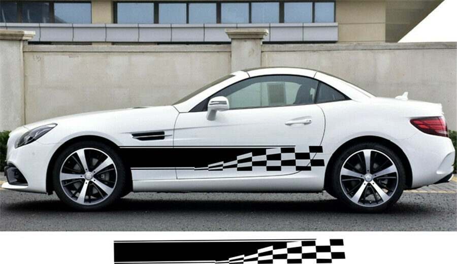 WwaterProof Checkered Flag Car Door Body Sides Decrative Decals Graphic Stickers