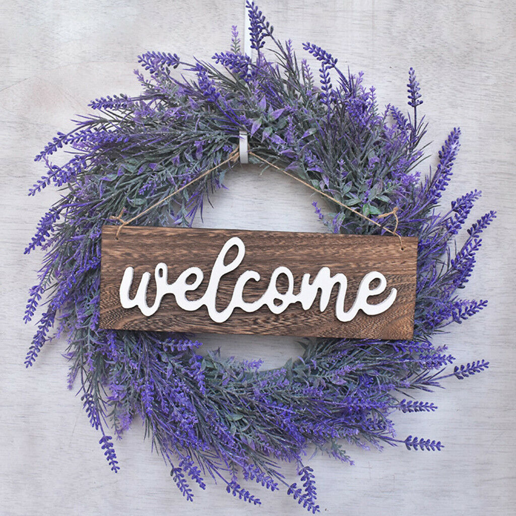 Artificial Door Hanging Lavender Flower Wreath Welcome Sign Garland Decor