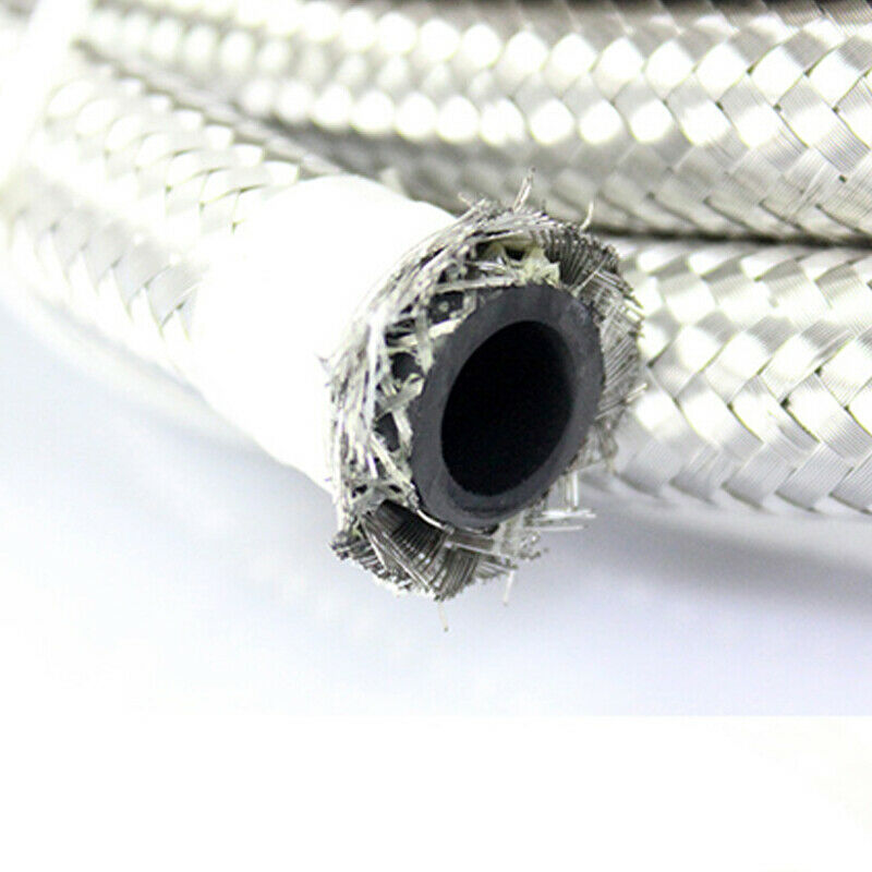 1M 10AN Car Oil Cooler Stainless Steel Braided Oil Fuel Line Hose 14.3mm Inlet