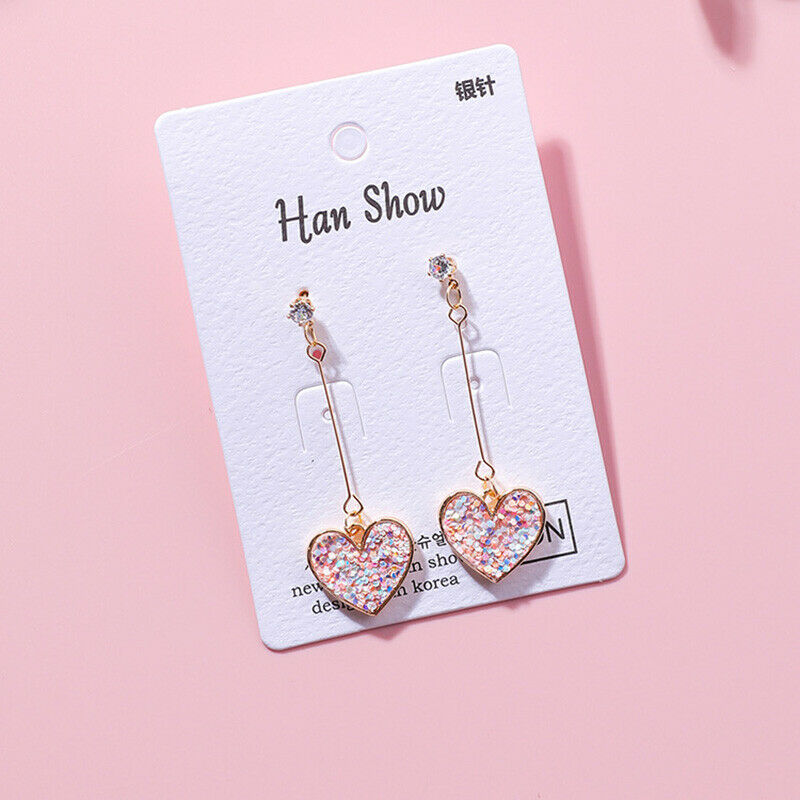 Women Crystal Pink Heart Long Drop Dangle Earrings Ear Studs Jewelry G AT.l8