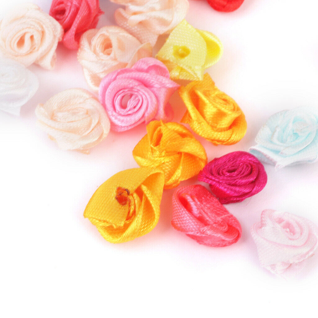 480pcs Mixed Colour Satin Ribbon Rose Flower Wedding Appliques Sewing Decor