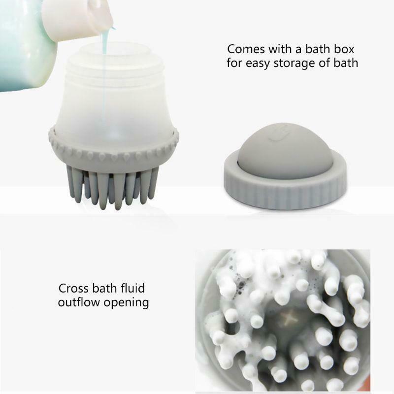 Pet Dog Cat Bath & Massage Brush, Pet Scrubber Shampoo Dispenser Silicone Brush