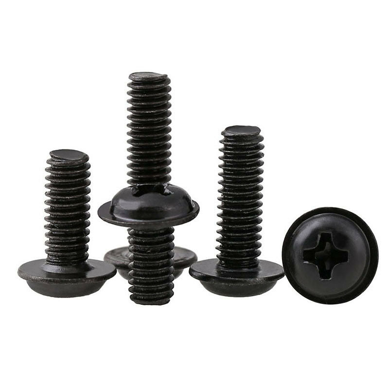 50Pcs M4*6-16mm Flanged Phillips Dome Button Head Machine Screws Kit Black Zinc