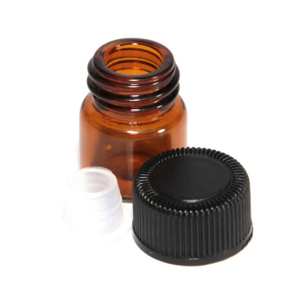 1ml Amber Glass Essential Oil Bottle, Orifice Reducer & cap 12pcs