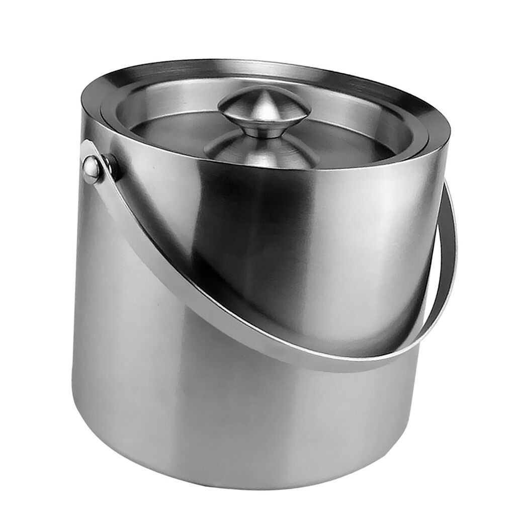 3L Metal Double Walled Ice Bucket Whisky Beer Wine Cooler With Lid Handle