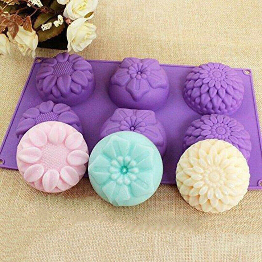 6 Cavity Flower Shaped Silicone DIY Handmade Soap Candle Mold Craft Baking