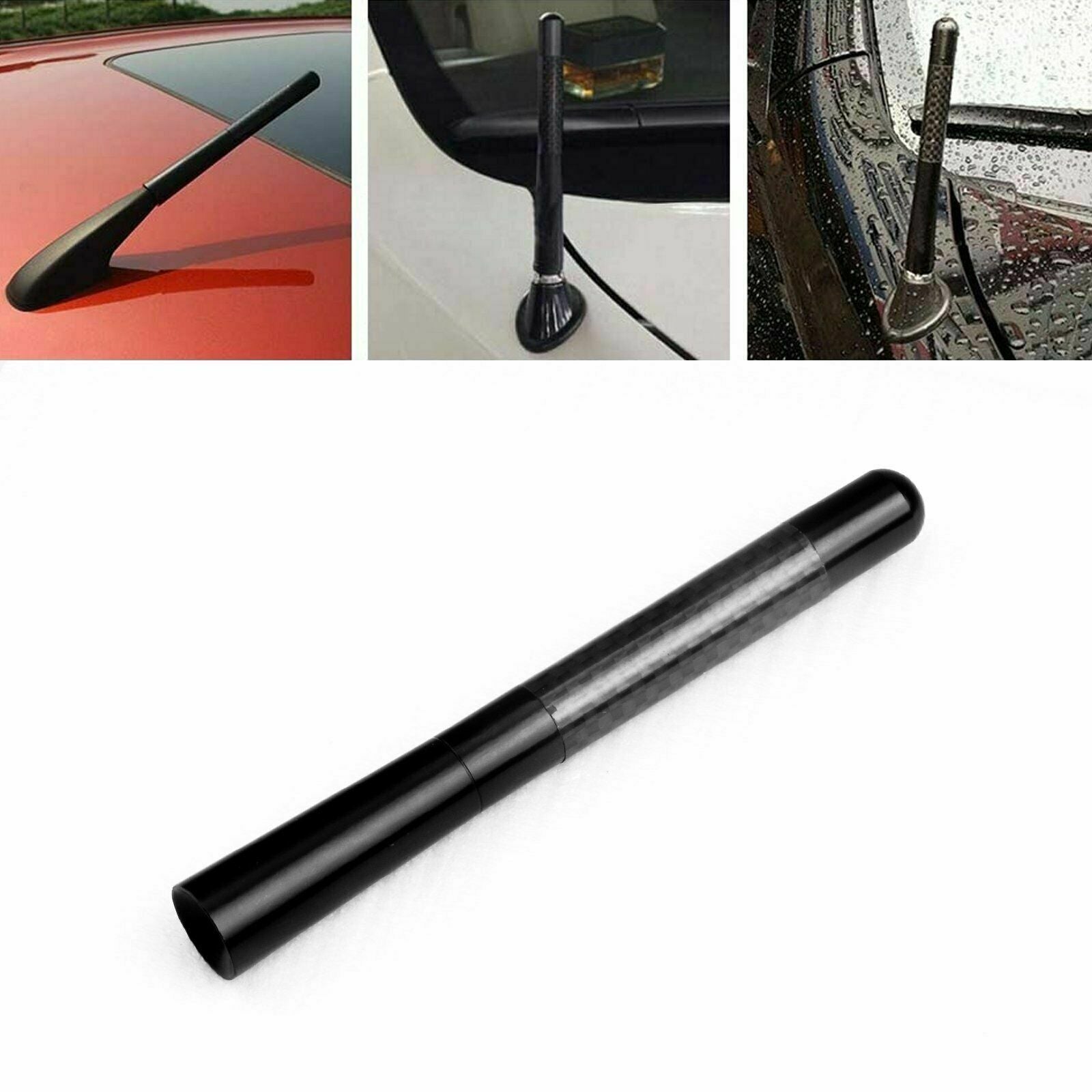 4.7" Car Carbon Fiber Aluminum Screw Radio Black Short Antenna Aerial Universal