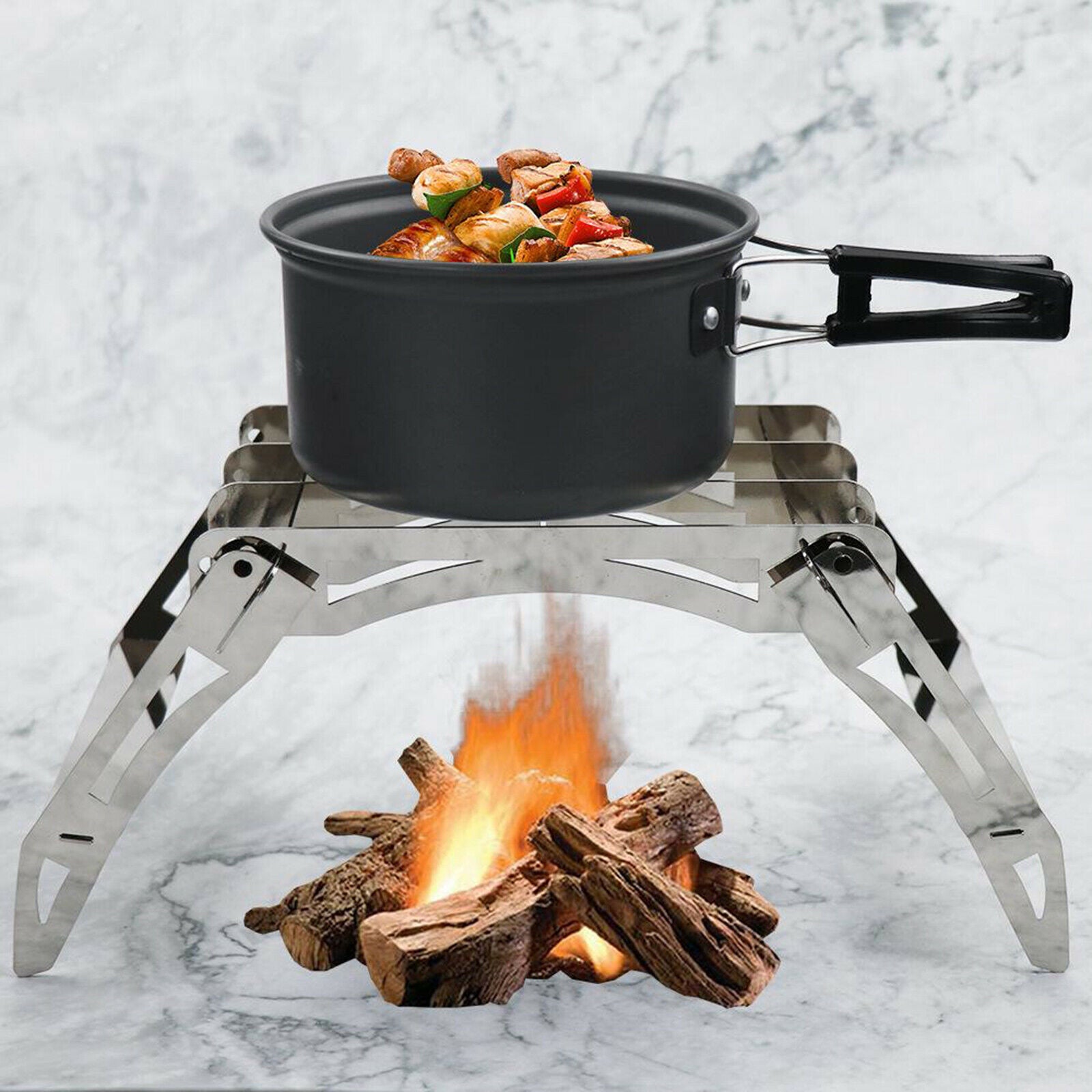 Stainless Steel Foldable Wood Stove Stand Outdoor Pot Holder Bracket Grill