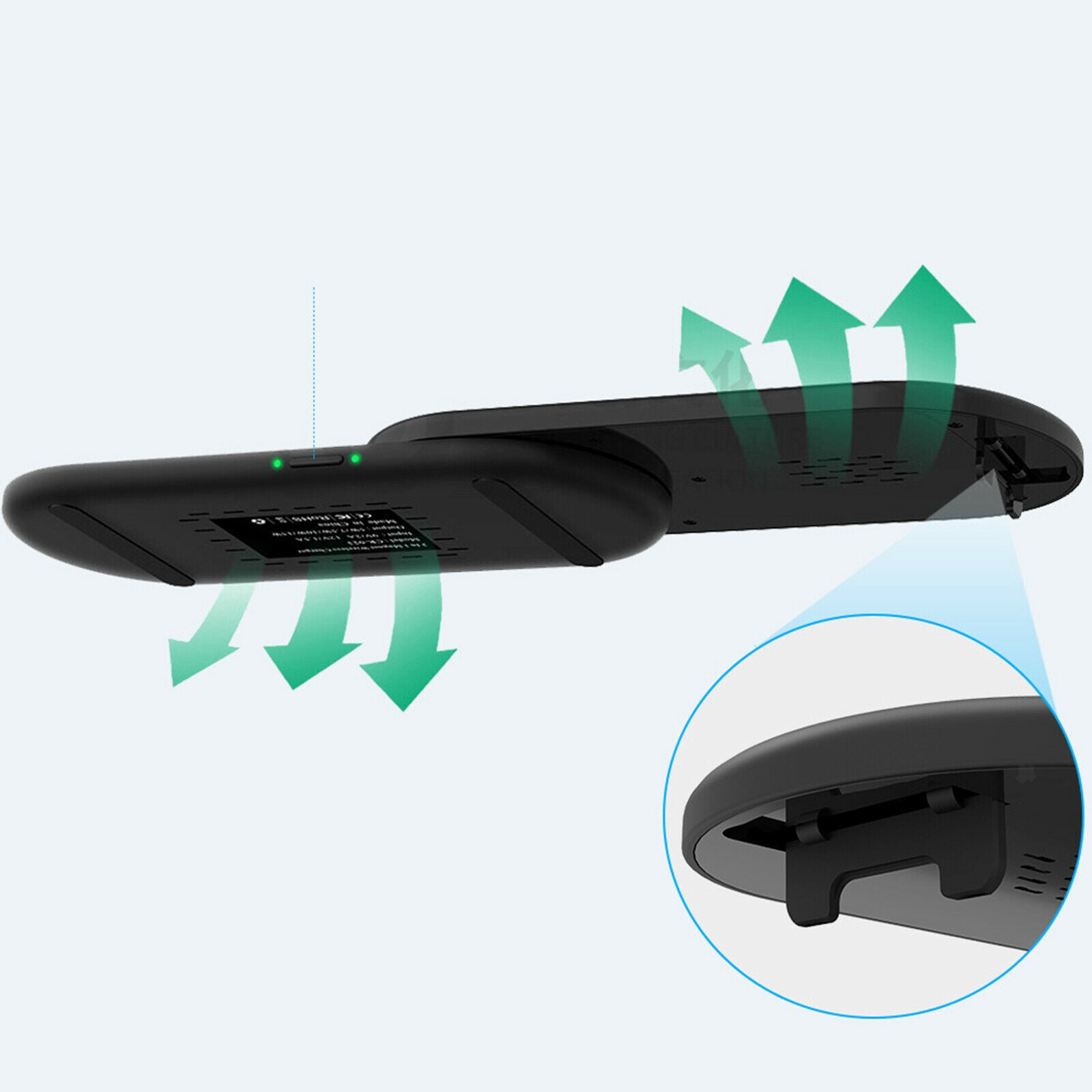 360° Rotation 3 in 1 Foldable Wireless Fast Charger Charging Station Black