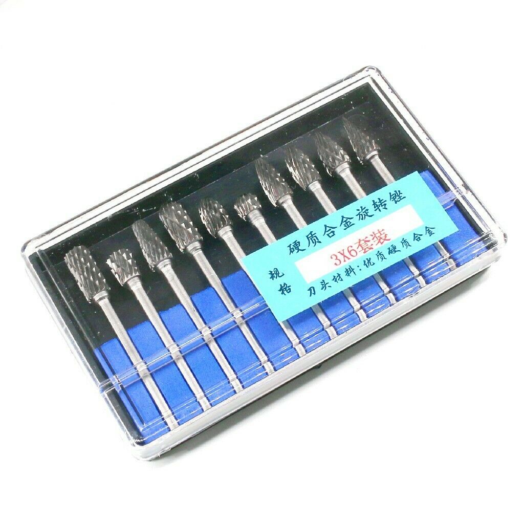 10 Packs 3x6mm Carbide Rotary Die Grinder Burr Drilling Carving Tool Set
