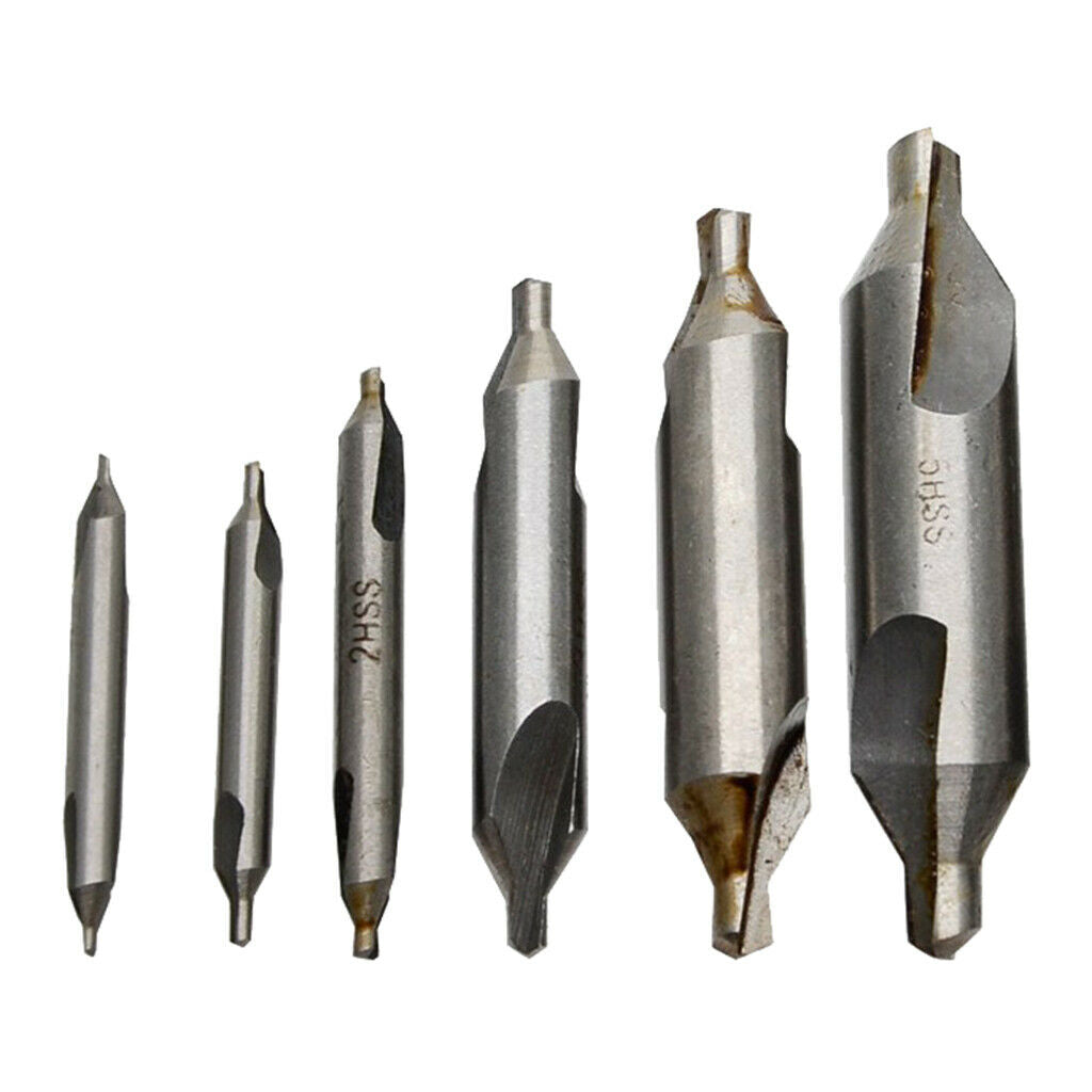 Set of 6 HSS Centre Drills 1/1.5/2/3/4/5mm Metal Lathe Working Tools Accs.