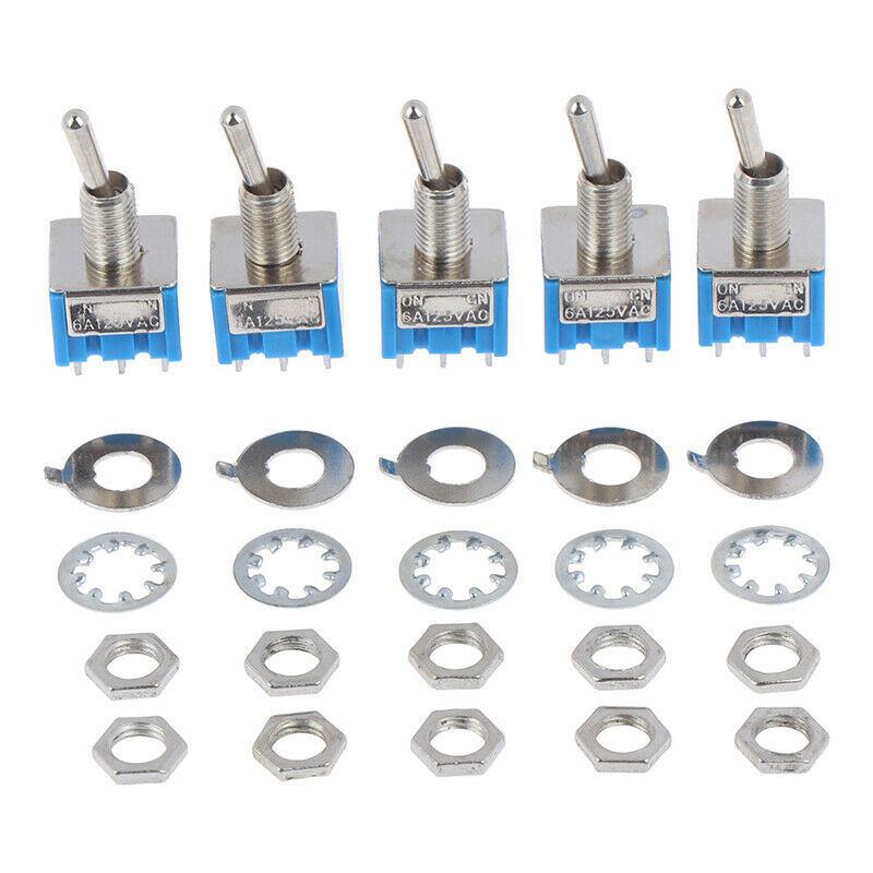 5X MTS-202 DPDT Switch 6A125V AC 6-Pin ON-ON Mini Toggle Switch 2Position SeA WF