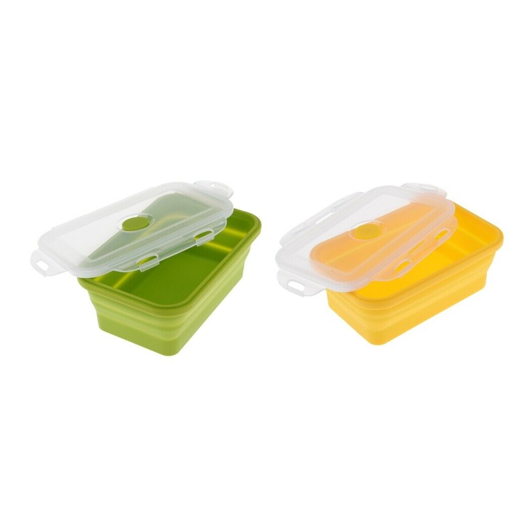 2 Pieces 1200ML Foldable Silicone Lunch Bento Box, Portable Food Storage Outdoor
