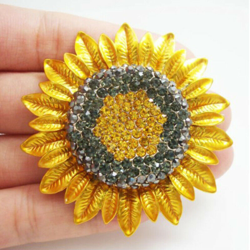 1pc Jewelry Charming Sunflower Flowers Yellow Rhinestone Crystal Brooch P.l8