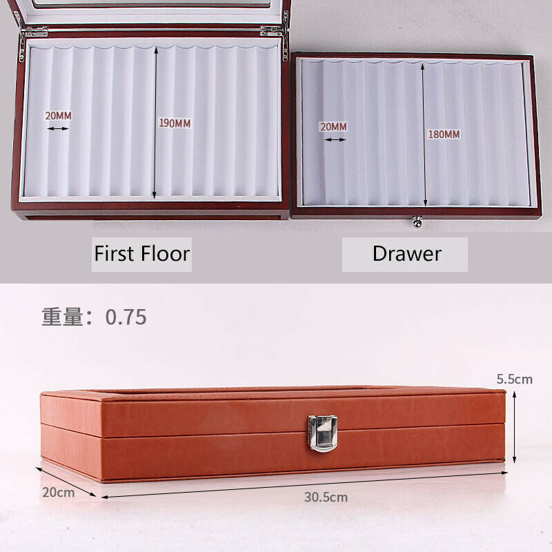 12 Slot Wood PU Leather Fountain Pen Display Case Storage Collector Box Coffee