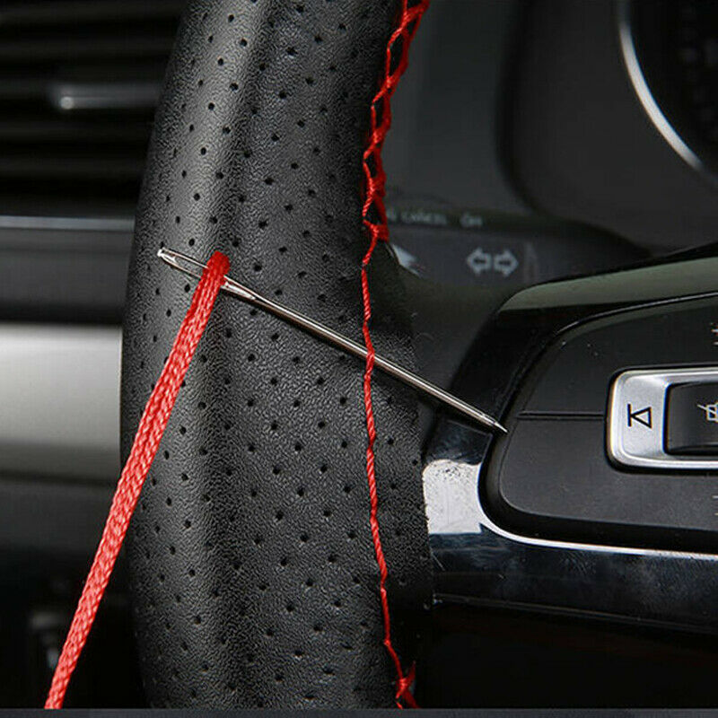 DIY Car Truck Leather Steering Wheel Cover With Needles and Thread