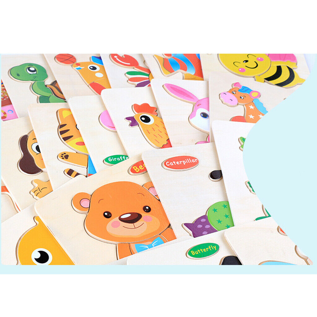 Wooden Jigsaw Puzzle Children Baby Cartoon Animal Puzzle Kid Educational Toys