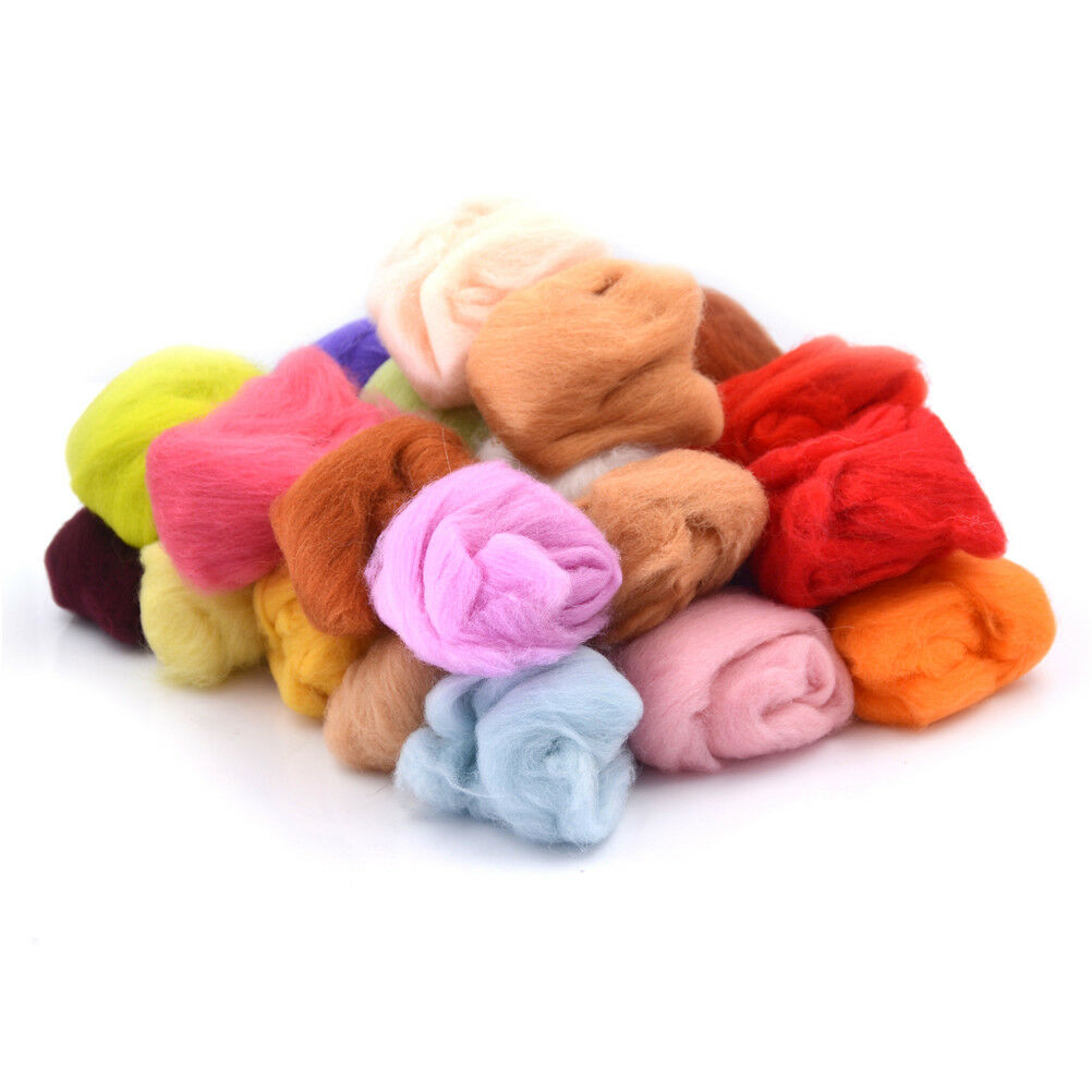 15 Color Super Soft Wool Fibre Roving Set For Needle Felting Hand Spinning DY1
