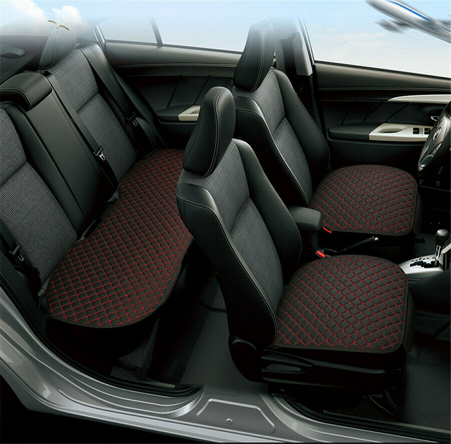 2X Car Front Seat Cushion Black+Red Linen Material Cool and Comfortable Durable