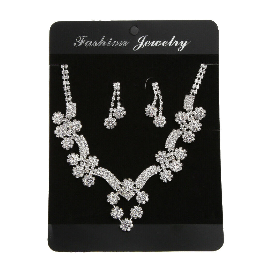 Wedding Bride Crystal Rhinestone Pendant Necklace Earring Jewelry Set