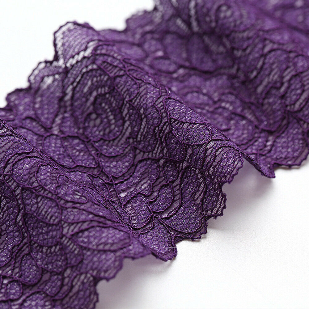 5Yards Purple Elastic Band Flower Embroidered Lace Trim Ribbon Fabric DIY Sewing