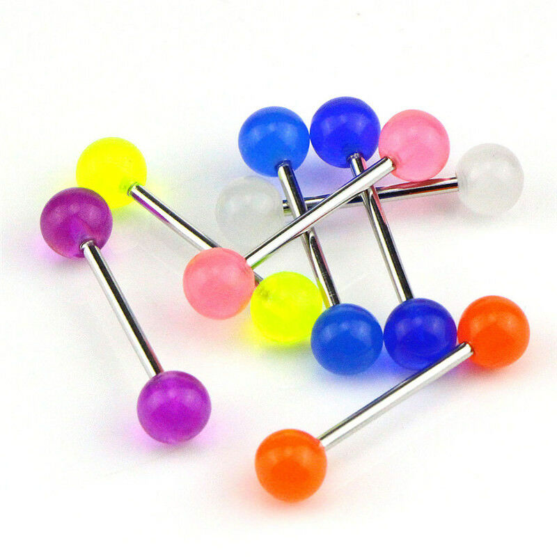 7PCS/Set Glow In The Dark Luminous Barbell Tongue Rings Body Piercing Jewe.l8
