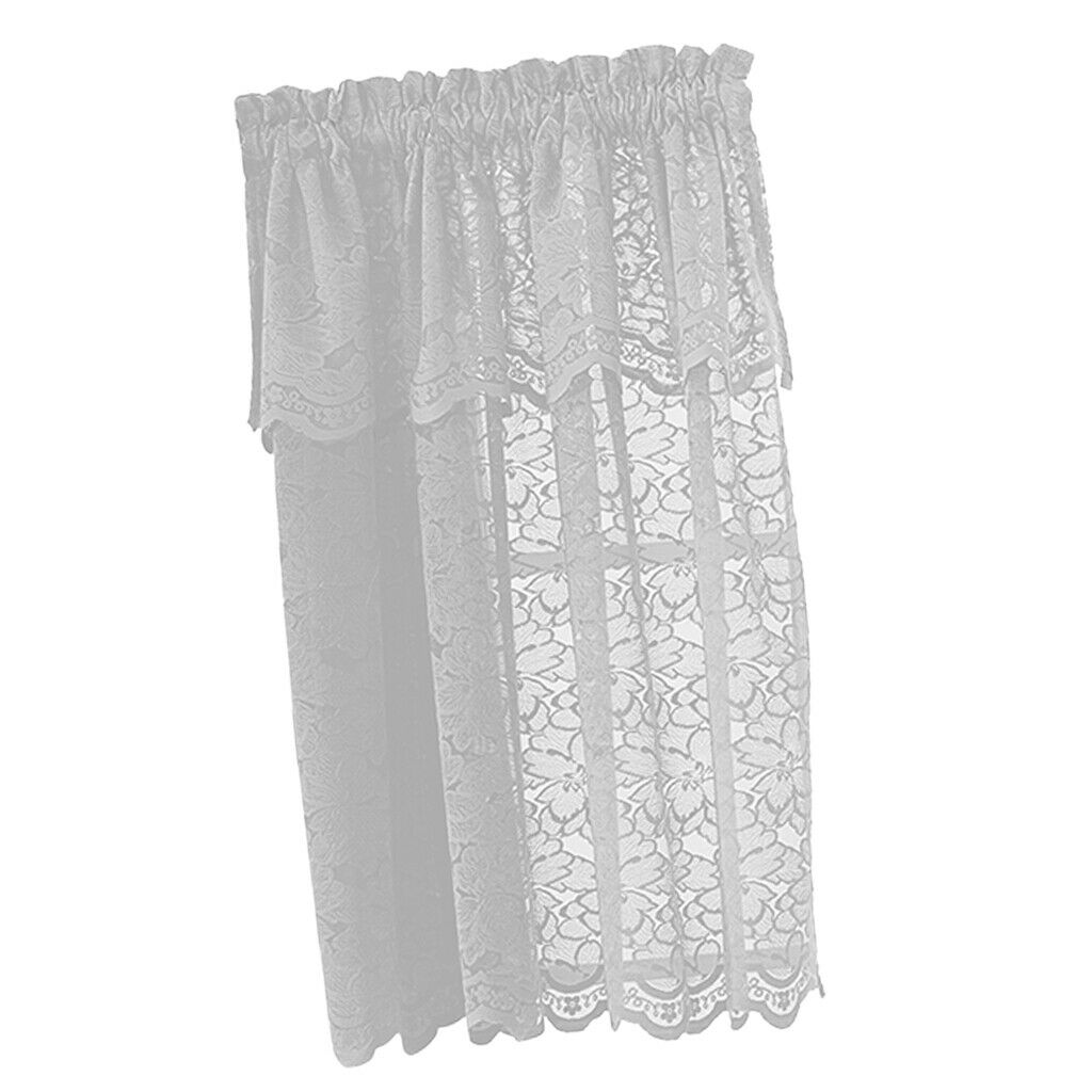 1 Panel Embroidered Lace Window Voile Sheer Curtain Tiers 74x90cm B White
