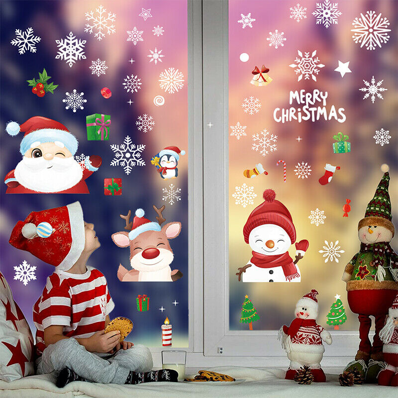 8pcs/set Christmas Window Stickers Decorations Home Glass Electrostatic Stick XC