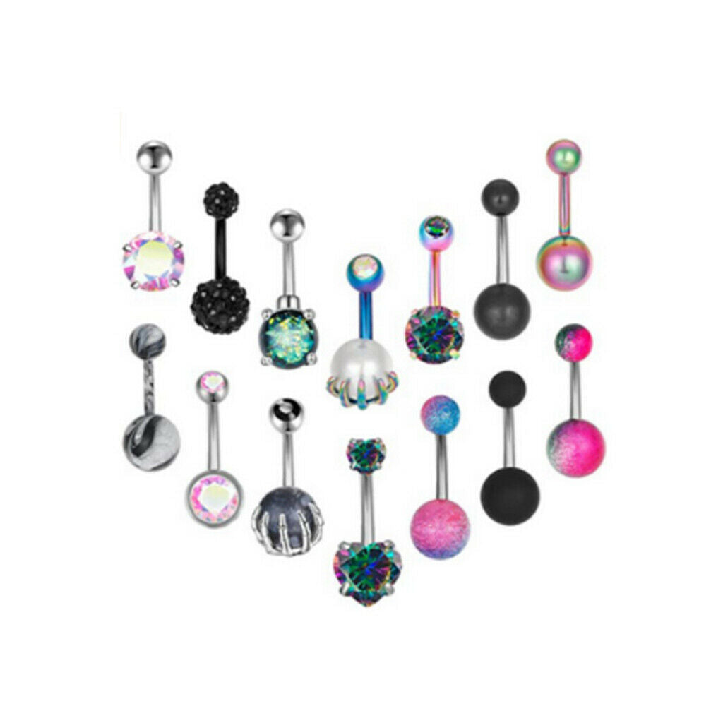 14 Pieces Belly Button Rings Navel Ring Barbell for Women Girls 14G 10mm