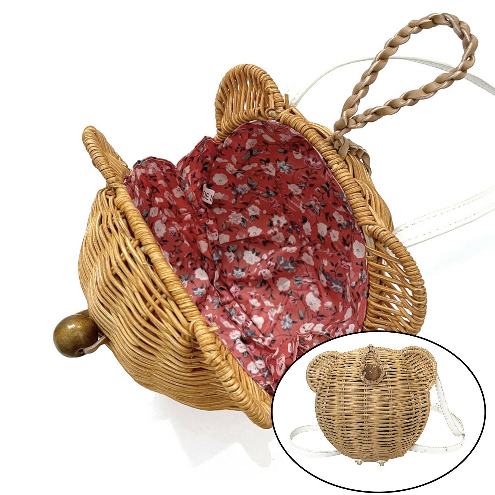 Mini Straw Bag Summer Travel Rattan Purse Handwoven Round Handbag Photo