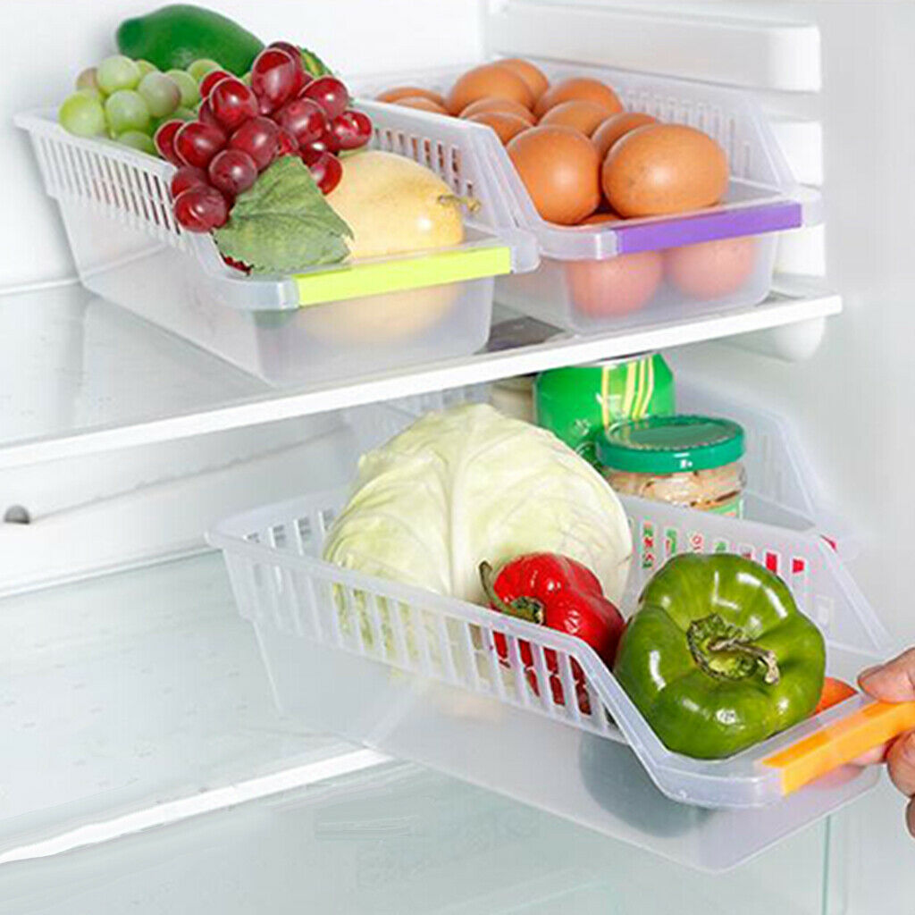 4x Clear Plastic Stackable Kitchen Fridge Drawer Basket Organizer for Yogurt