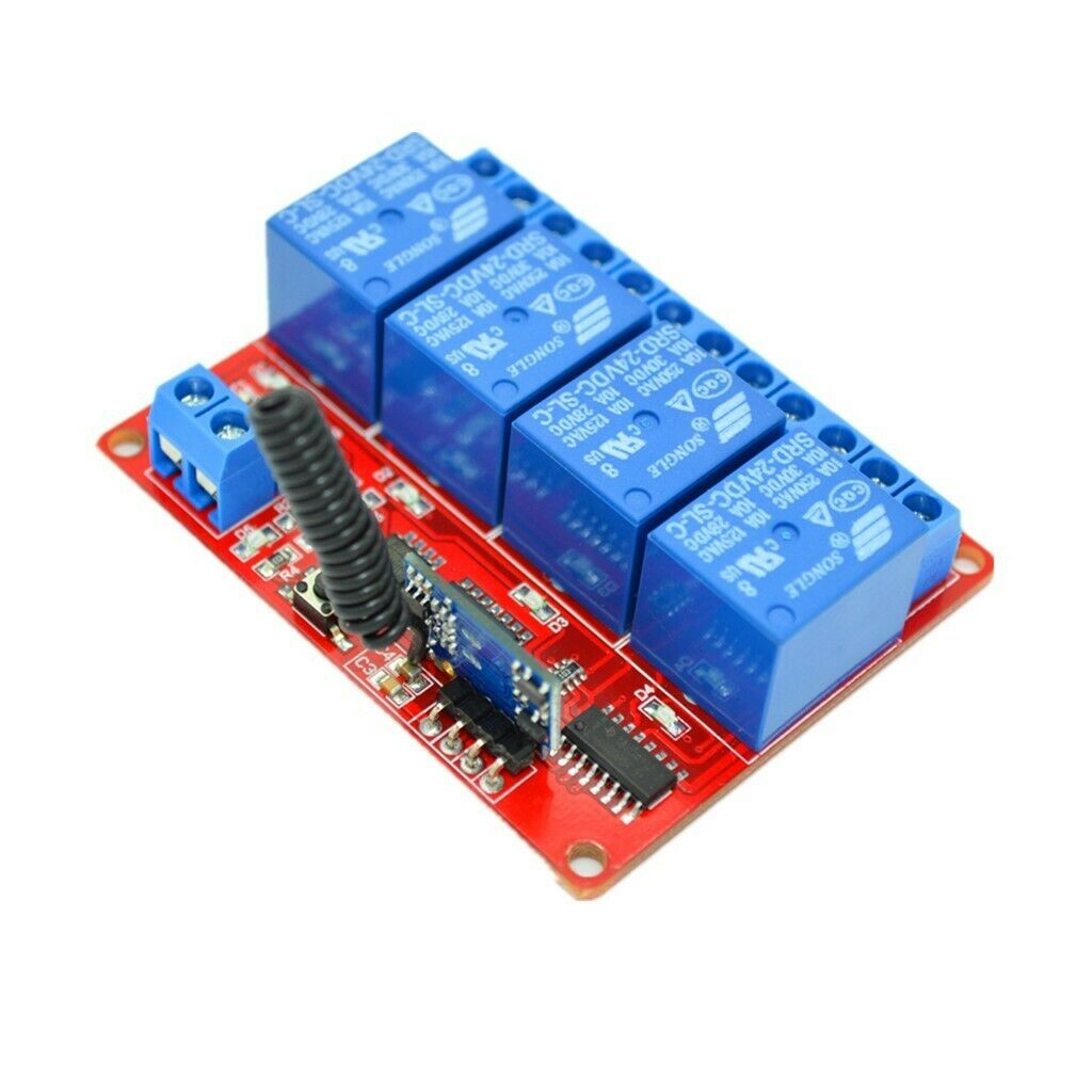 DC24V 4 Channel Relay Wireless RF Remote Control Switch Transmitter w/ Receiver
