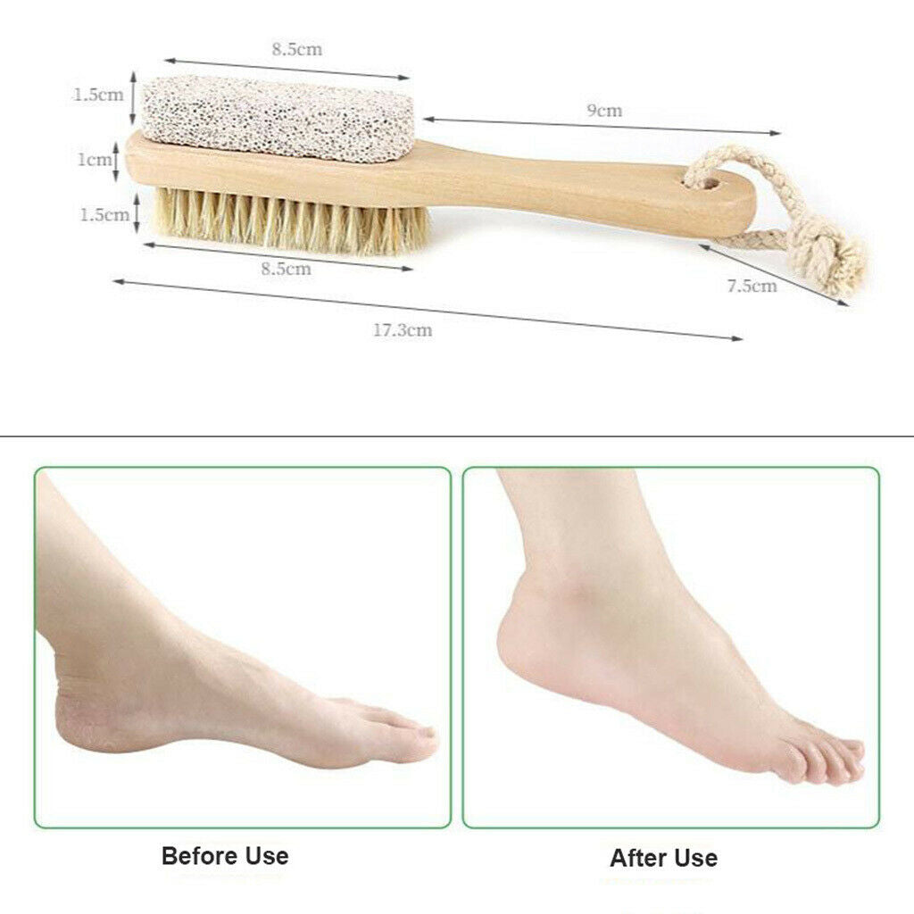 2x Practical Wood Pumice Stone Scrubber Bristle Brush Foot File Remover